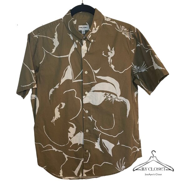 Club Monaco Men's Short Sleeve Floral Wave Button Down Shirt, 100% Cotton - Picture 1 of 7